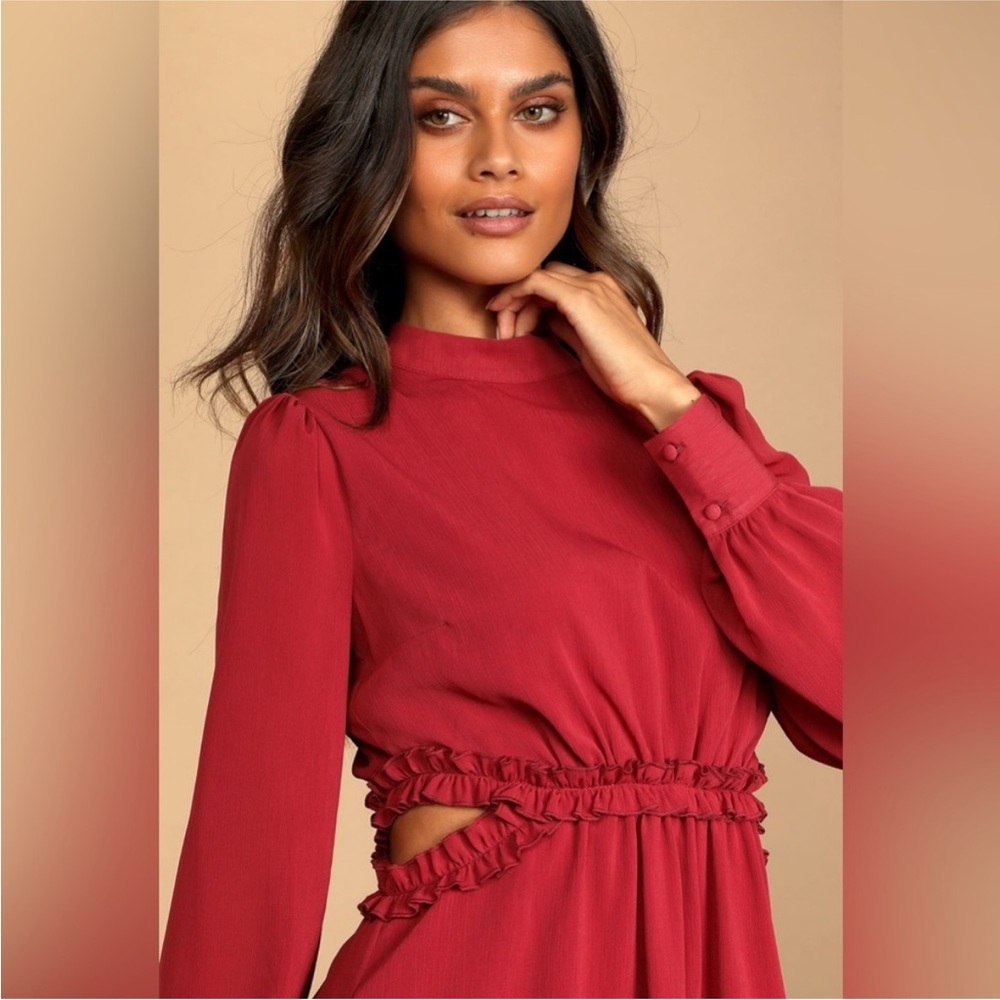Lulu's Autumn Bliss Rusty Rose - Long Sleeve Cutout Mini Dress Size Large - Picture 3 of 8